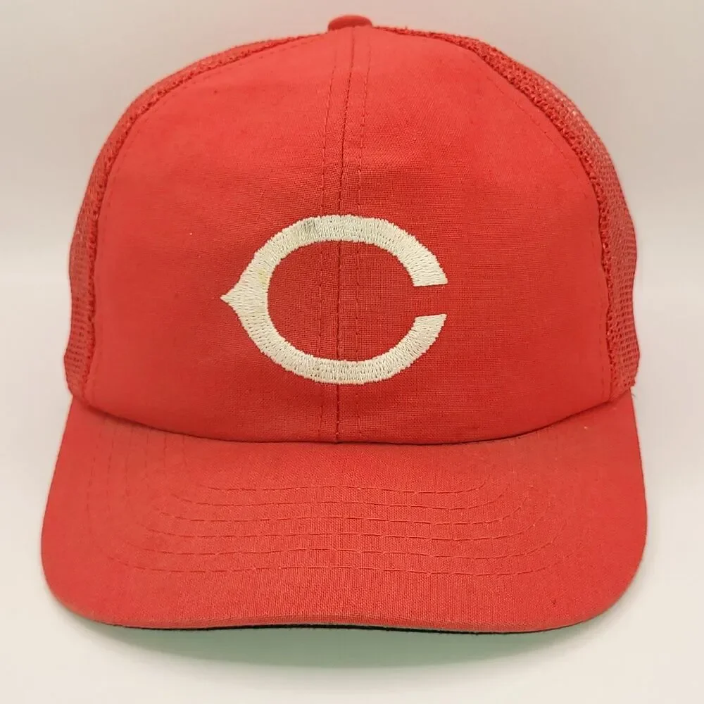 Vtg Cincinnati Reds Hat Cap Twins Boston MA Trucker Snapback Red Some Stains GUC